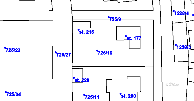 Parcela st. 725/10 v KÚ Javorník u Svitav, Katastrální mapa