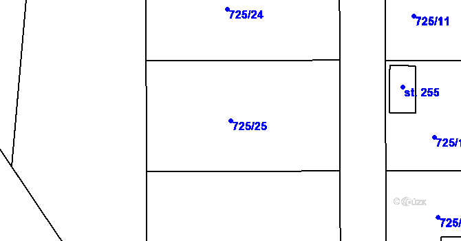 Parcela st. 725/25 v KÚ Javorník u Svitav, Katastrální mapa
