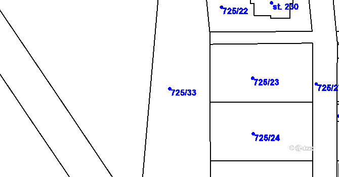Parcela st. 725/33 v KÚ Javorník u Svitav, Katastrální mapa