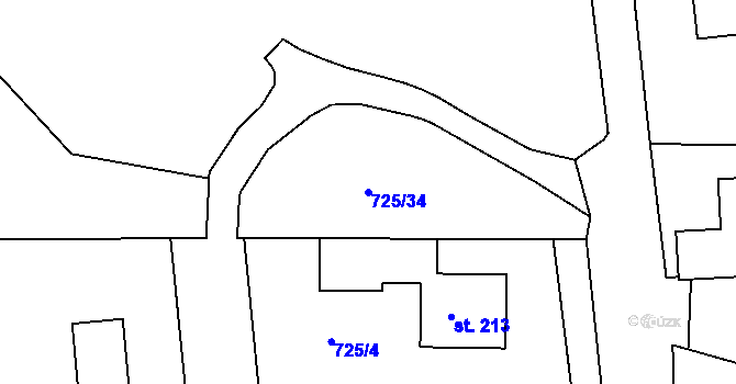 Parcela st. 725/34 v KÚ Javorník u Svitav, Katastrální mapa