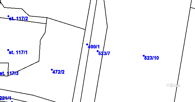 Parcela st. 523/7 v KÚ Javorník u Svitav, Katastrální mapa