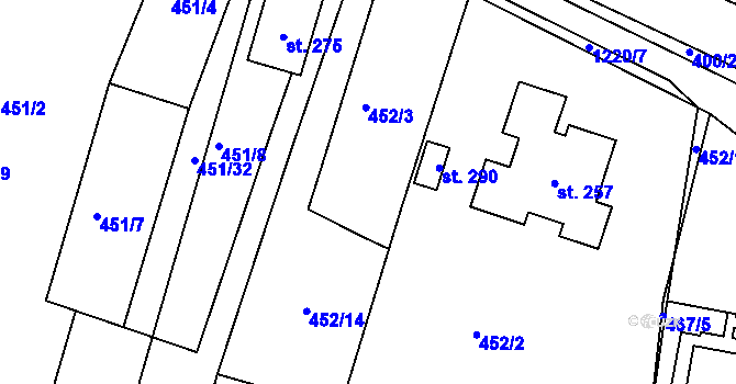 Parcela st. 452/18 v KÚ Javorník u Svitav, Katastrální mapa