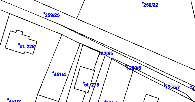 Parcela st. 1220/5 v KÚ Javorník u Svitav, Katastrální mapa