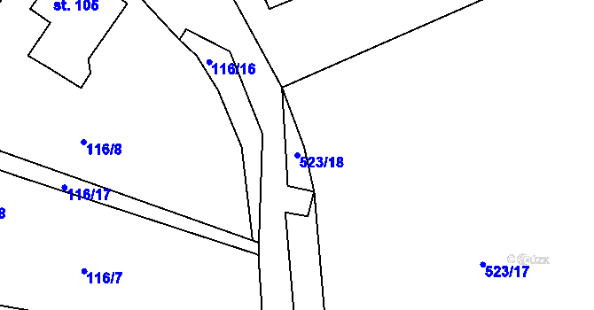 Parcela st. 523/18 v KÚ Javorník u Svitav, Katastrální mapa
