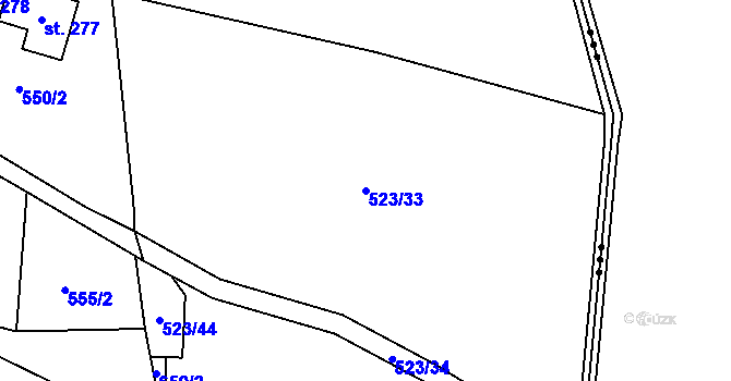 Parcela st. 523/33 v KÚ Javorník u Svitav, Katastrální mapa