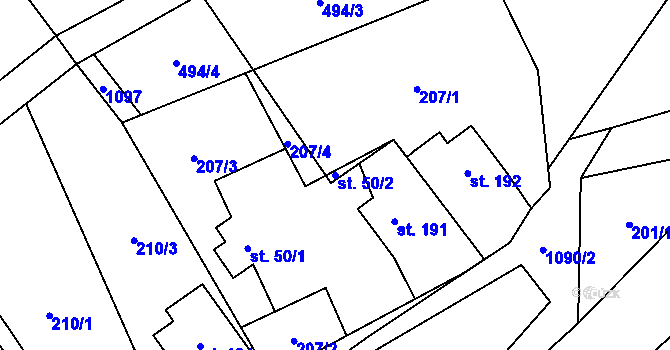 Parcela st. 50/2 v KÚ Javorník u Vysokého Mýta, Katastrální mapa
