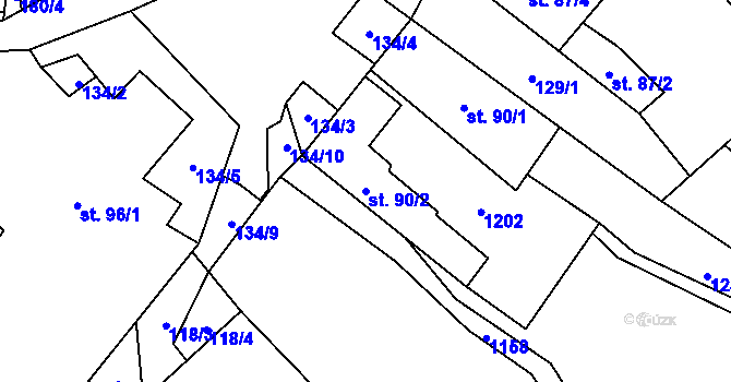 Parcela st. 90/2 v KÚ Javorník u Vysokého Mýta, Katastrální mapa