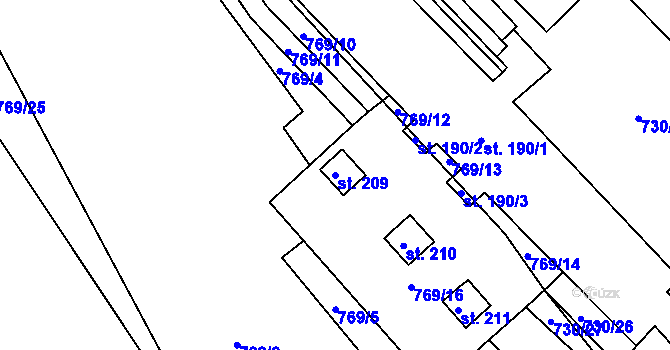 Parcela st. 209 v KÚ Javorník u Vysokého Mýta, Katastrální mapa