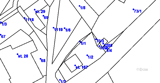 Parcela st. 1/1 v KÚ Javorník u Vysokého Mýta, Katastrální mapa