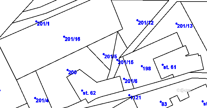 Parcela st. 201/5 v KÚ Javorník u Vysokého Mýta, Katastrální mapa