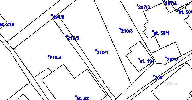 Parcela st. 210/1 v KÚ Javorník u Vysokého Mýta, Katastrální mapa