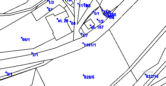 Parcela st. 1191/1 v KÚ Javorník u Vysokého Mýta, Katastrální mapa