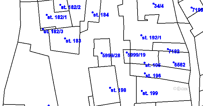 Parcela st. 5999/28 v KÚ Javorník nad Veličkou, Katastrální mapa