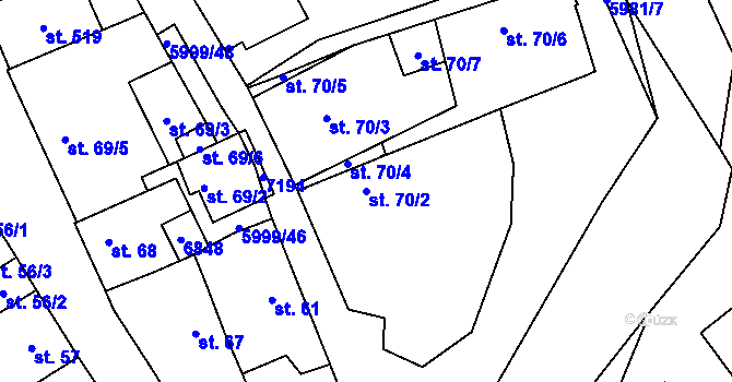 Parcela st. 70/2 v KÚ Javorník nad Veličkou, Katastrální mapa