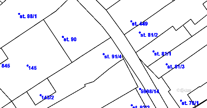 Parcela st. 91/4 v KÚ Javorník nad Veličkou, Katastrální mapa