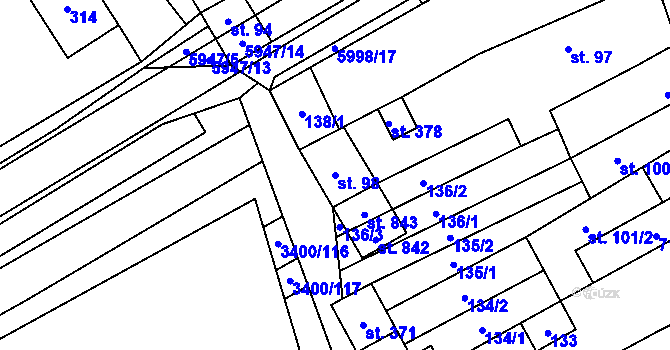 Parcela st. 98 v KÚ Javorník nad Veličkou, Katastrální mapa