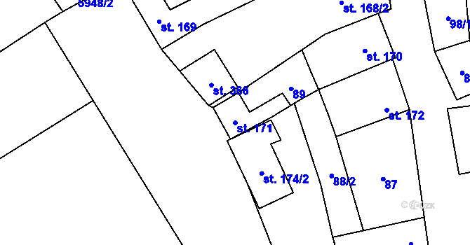 Parcela st. 171 v KÚ Javorník nad Veličkou, Katastrální mapa