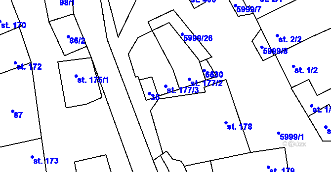 Parcela st. 177/3 v KÚ Javorník nad Veličkou, Katastrální mapa