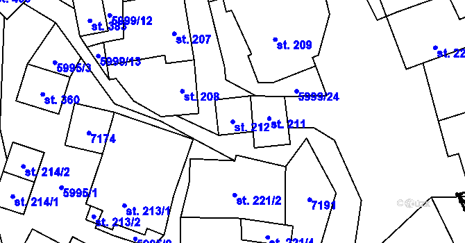 Parcela st. 212 v KÚ Javorník nad Veličkou, Katastrální mapa