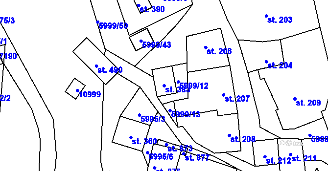 Parcela st. 383 v KÚ Javorník nad Veličkou, Katastrální mapa