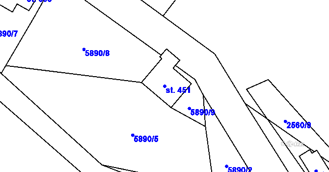 Parcela st. 451 v KÚ Javorník nad Veličkou, Katastrální mapa