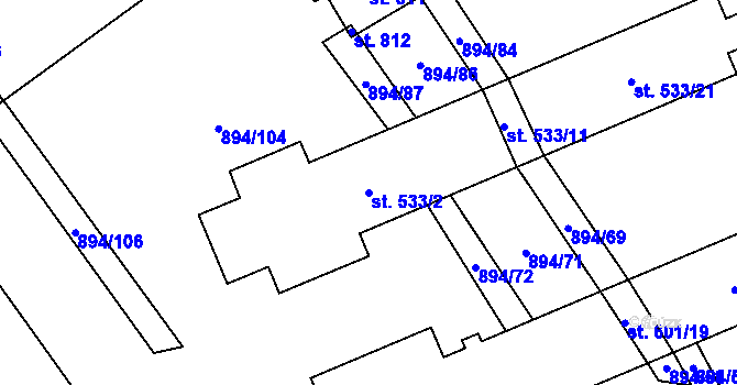 Parcela st. 533/2 v KÚ Javorník nad Veličkou, Katastrální mapa