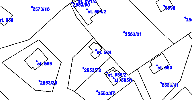 Parcela st. 584 v KÚ Javorník nad Veličkou, Katastrální mapa