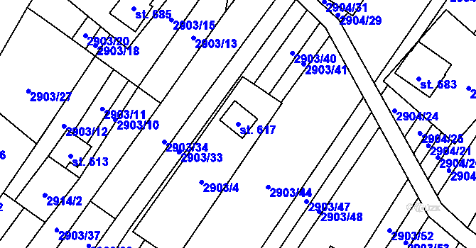 Parcela st. 617 v KÚ Javorník nad Veličkou, Katastrální mapa