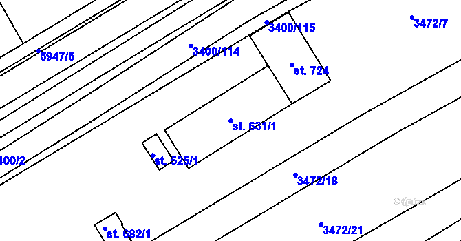 Parcela st. 631/1 v KÚ Javorník nad Veličkou, Katastrální mapa