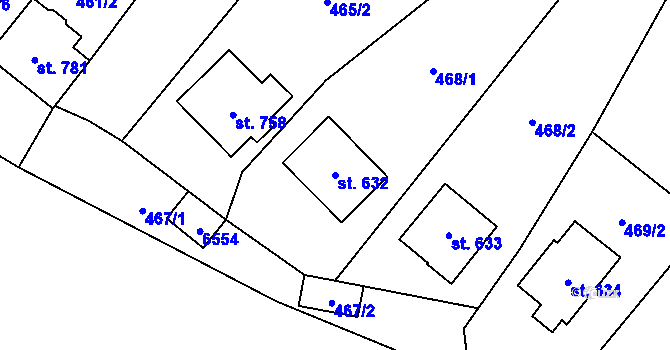 Parcela st. 632 v KÚ Javorník nad Veličkou, Katastrální mapa