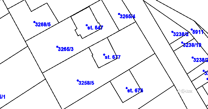 Parcela st. 677 v KÚ Javorník nad Veličkou, Katastrální mapa