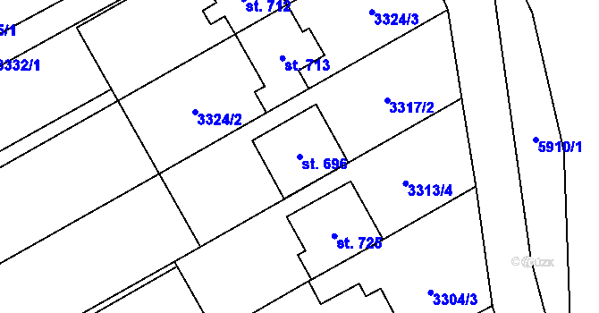 Parcela st. 696 v KÚ Javorník nad Veličkou, Katastrální mapa
