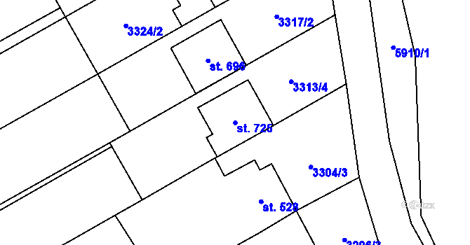 Parcela st. 725 v KÚ Javorník nad Veličkou, Katastrální mapa