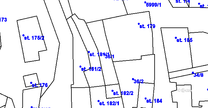 Parcela st. 36/1 v KÚ Javorník nad Veličkou, Katastrální mapa
