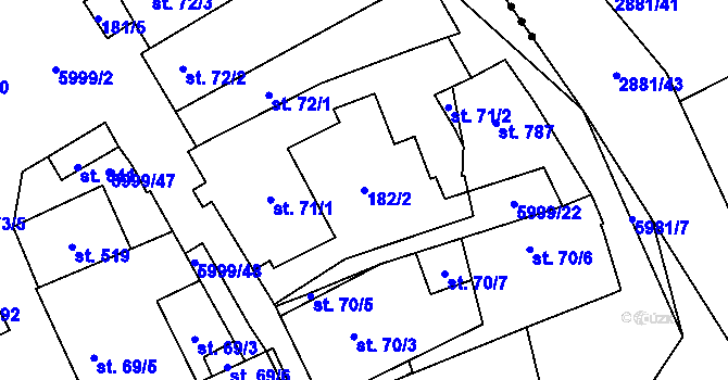 Parcela st. 182/2 v KÚ Javorník nad Veličkou, Katastrální mapa