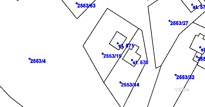 Parcela st. 2553/15 v KÚ Javorník nad Veličkou, Katastrální mapa