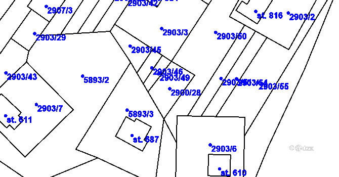 Parcela st. 2900/28 v KÚ Javorník nad Veličkou, Katastrální mapa