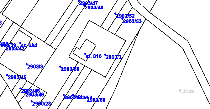 Parcela st. 2903/2 v KÚ Javorník nad Veličkou, Katastrální mapa