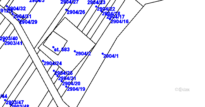 Parcela st. 2904/1 v KÚ Javorník nad Veličkou, Katastrální mapa
