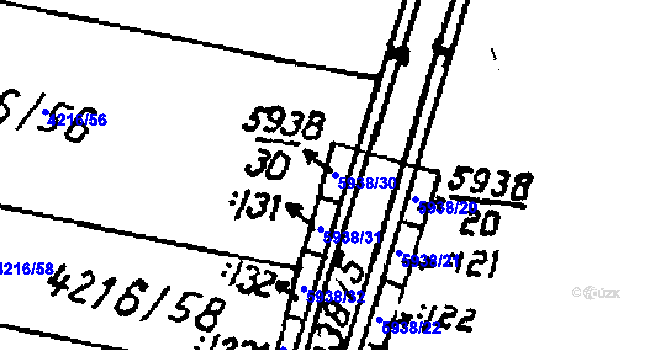 Parcela st. 5938/30 v KÚ Javorník nad Veličkou, Katastrální mapa