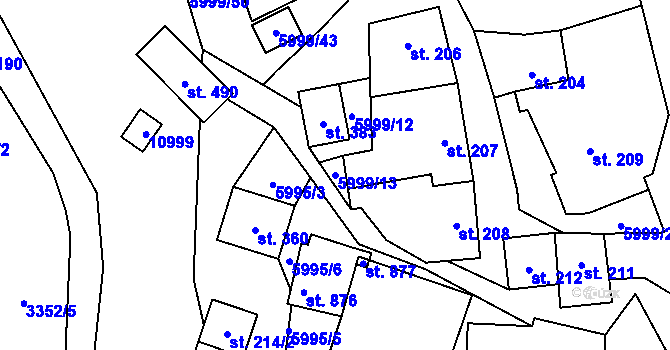 Parcela st. 5999/13 v KÚ Javorník nad Veličkou, Katastrální mapa