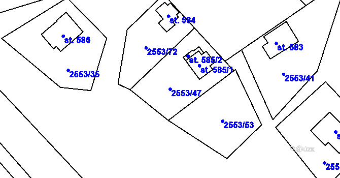 Parcela st. 2553/47 v KÚ Javorník nad Veličkou, Katastrální mapa