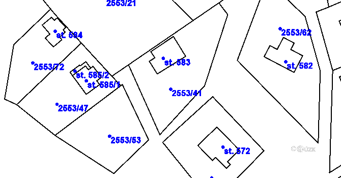 Parcela st. 2553/41 v KÚ Javorník nad Veličkou, Katastrální mapa