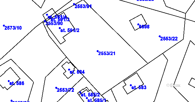 Parcela st. 2553/21 v KÚ Javorník nad Veličkou, Katastrální mapa