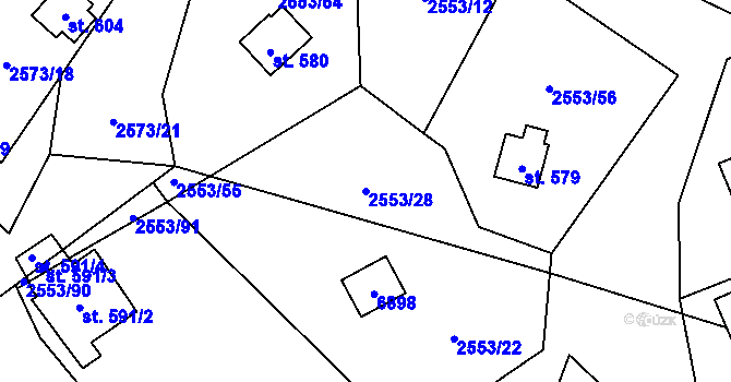 Parcela st. 2553/28 v KÚ Javorník nad Veličkou, Katastrální mapa