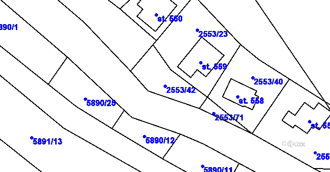 Parcela st. 2553/42 v KÚ Javorník nad Veličkou, Katastrální mapa