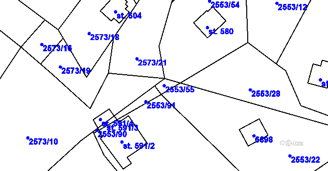 Parcela st. 2553/55 v KÚ Javorník nad Veličkou, Katastrální mapa