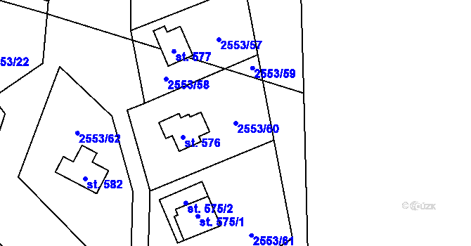 Parcela st. 2553/60 v KÚ Javorník nad Veličkou, Katastrální mapa