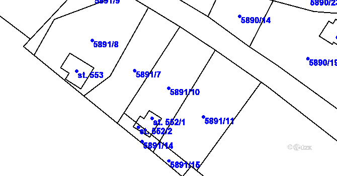 Parcela st. 5891/10 v KÚ Javorník nad Veličkou, Katastrální mapa