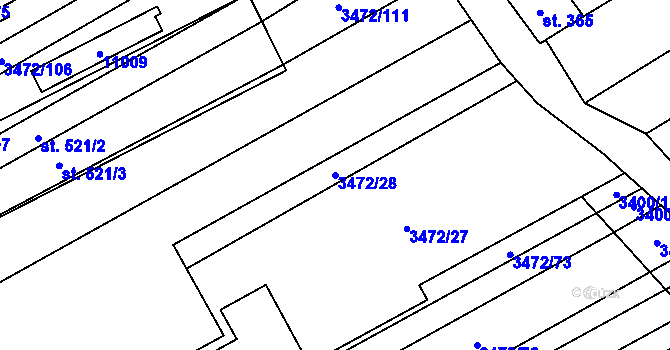 Parcela st. 3472/28 v KÚ Javorník nad Veličkou, Katastrální mapa